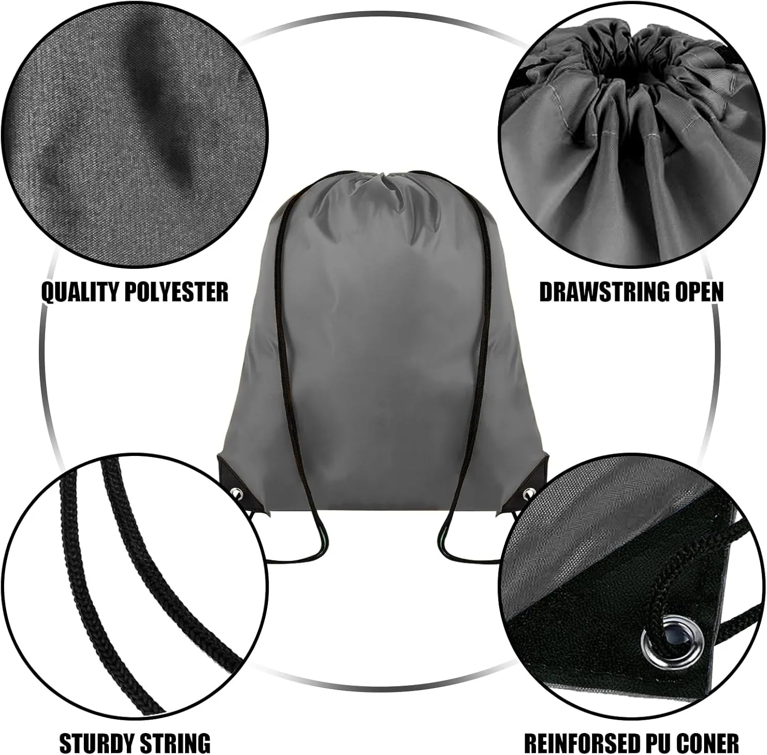 Drawstring Backpack Bulk 100Pcs Cinch Bag, Polyester Drawstring Bags for Gym Beach Sports Short Trip Party (Grey)