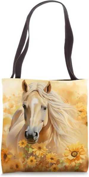 Dreamy Buckskin Horse Watercolor Floral Sunflowers Butterfly Tote Bag