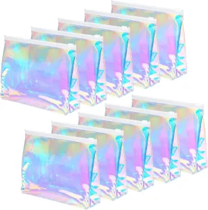 Dunzy Holographic Makeup Bag Bulk, Clear Iridescent Cosmetic Bag Portable Waterproof PVC Makeup Pouch Zippered Toiletry Bag Employee Appreciation Gifts for Teacher Women Travel(10 Pieces)