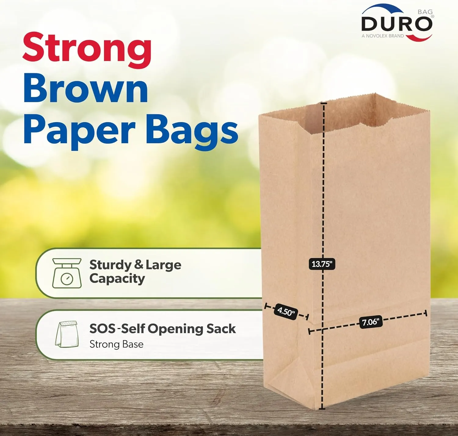 DURO 12# Dubl Life SOS Paper Bag 100 Count-Heavy Duty Paper Bags 35# Recycled Brown Kraft for Bagels, Deli & Restaurant Takeout/Delivery