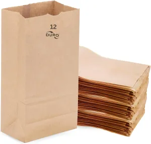 DURO 12# Dubl Life SOS Paper Bag 100 Count-Heavy Duty Paper Bags 35# Recycled Brown Kraft for Bagels, Deli & Restaurant Takeout/Delivery
