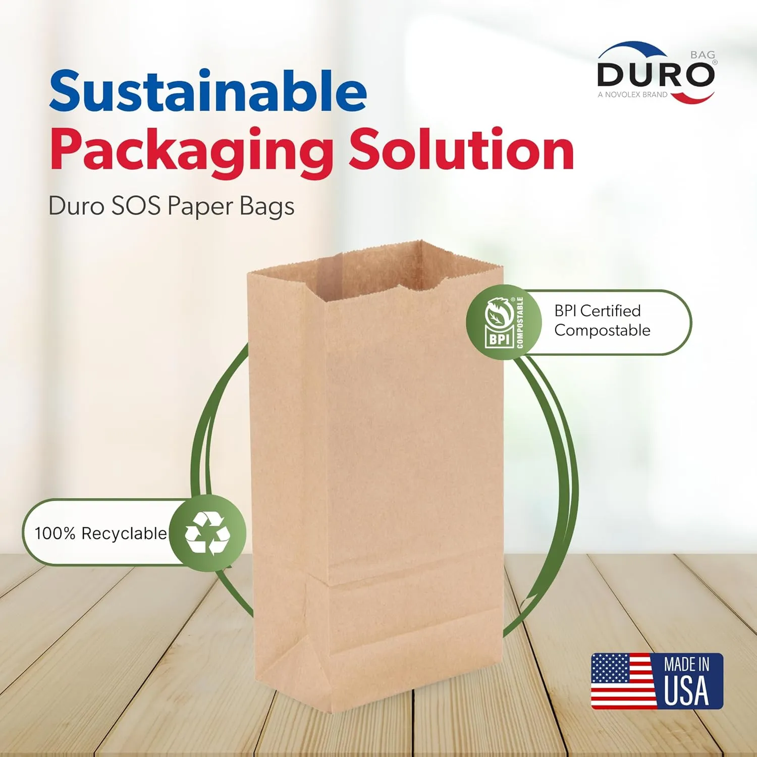 DURO 12# Dubl Life SOS Paper Bag 100 Count-Heavy Duty Paper Bags 35# Recycled Brown Kraft for Bagels, Deli & Restaurant Takeout/Delivery