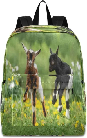 Dussdil Funny Goats Kids Backpack Flowers Field Boys Girls Backpacks School Bags Bookbag Laptop iPad Tablet Bag Daypack Large Travel Sports Bags