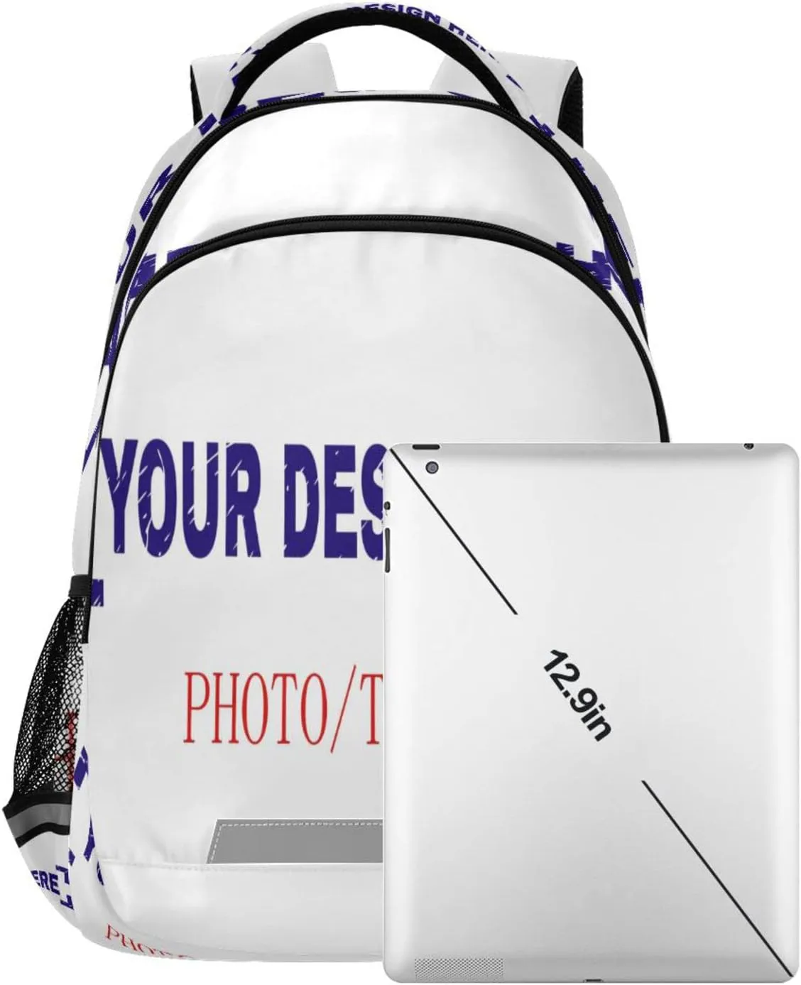 Dussdil Personalized Custom Name Kids Backpack Turn Your Photo Into Backpacks 16 inch Laptop Bag Casual Daypack Back Pack Double Zipper Travel Sports Bags with Adjustable Shoulder Strap