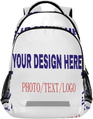 Dussdil Personalized Custom Name Kids Backpack Turn Your Photo Into Backpacks 16 inch Laptop Bag Casual Daypack Back Pack Double Zipper Travel Sports Bags with Adjustable Shoulder Strap