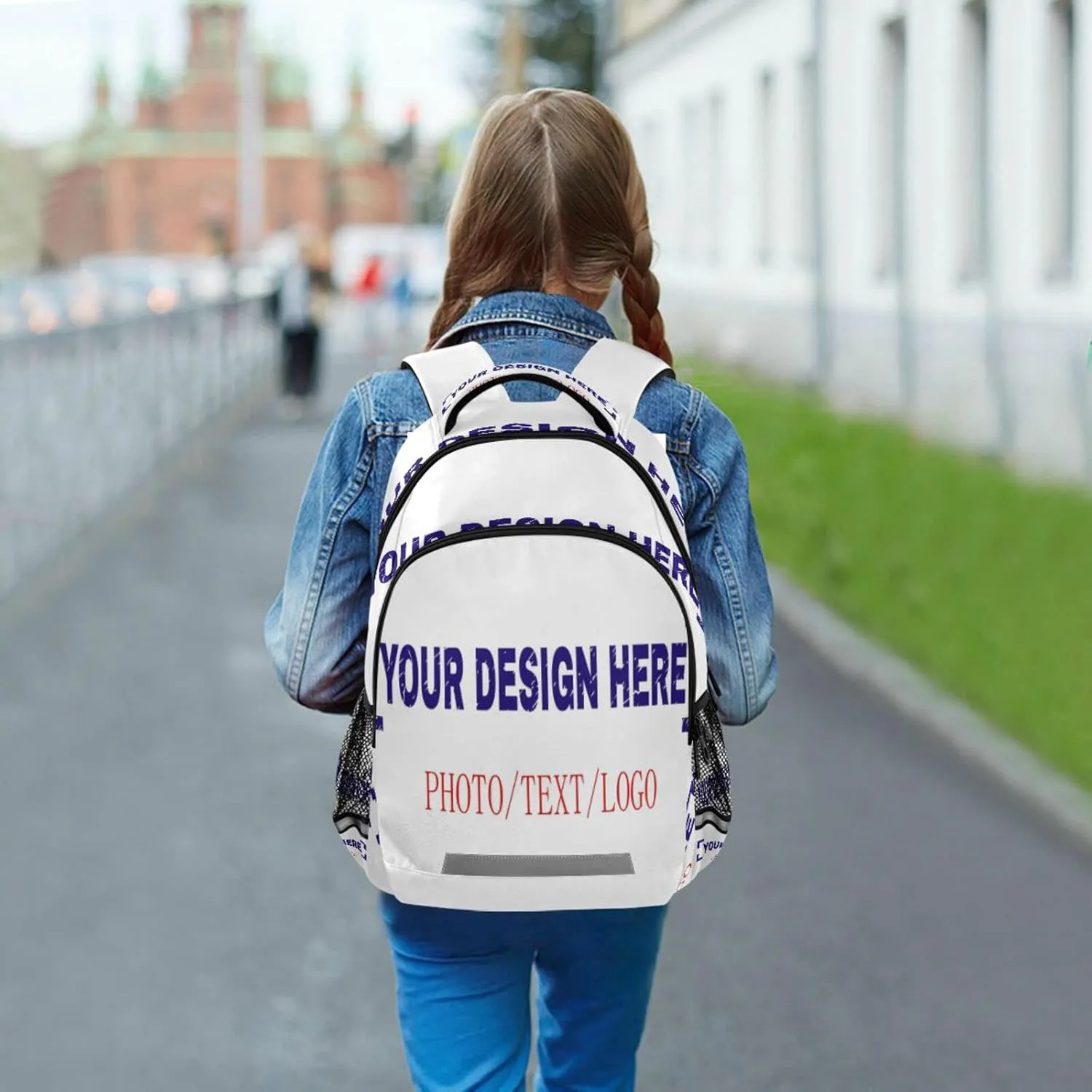 Dussdil Personalized Custom Name Kids Backpack Turn Your Photo Into Backpacks 16 inch Laptop Bag Casual Daypack Back Pack Double Zipper Travel Sports Bags with Adjustable Shoulder Strap