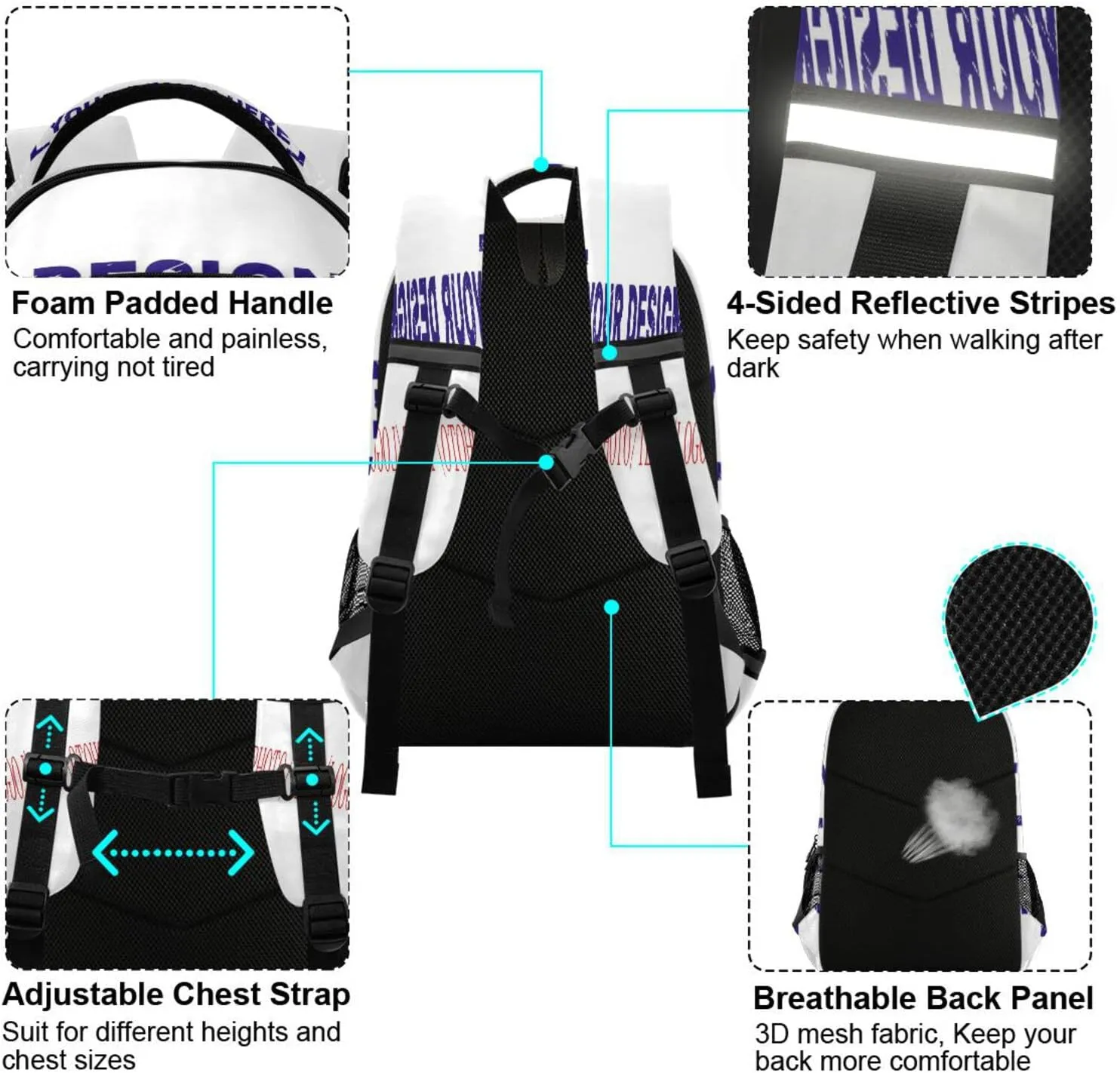 Dussdil Personalized Custom Name Kids Backpack Turn Your Photo Into Backpacks 16 inch Laptop Bag Casual Daypack Back Pack Double Zipper Travel Sports Bags with Adjustable Shoulder Strap