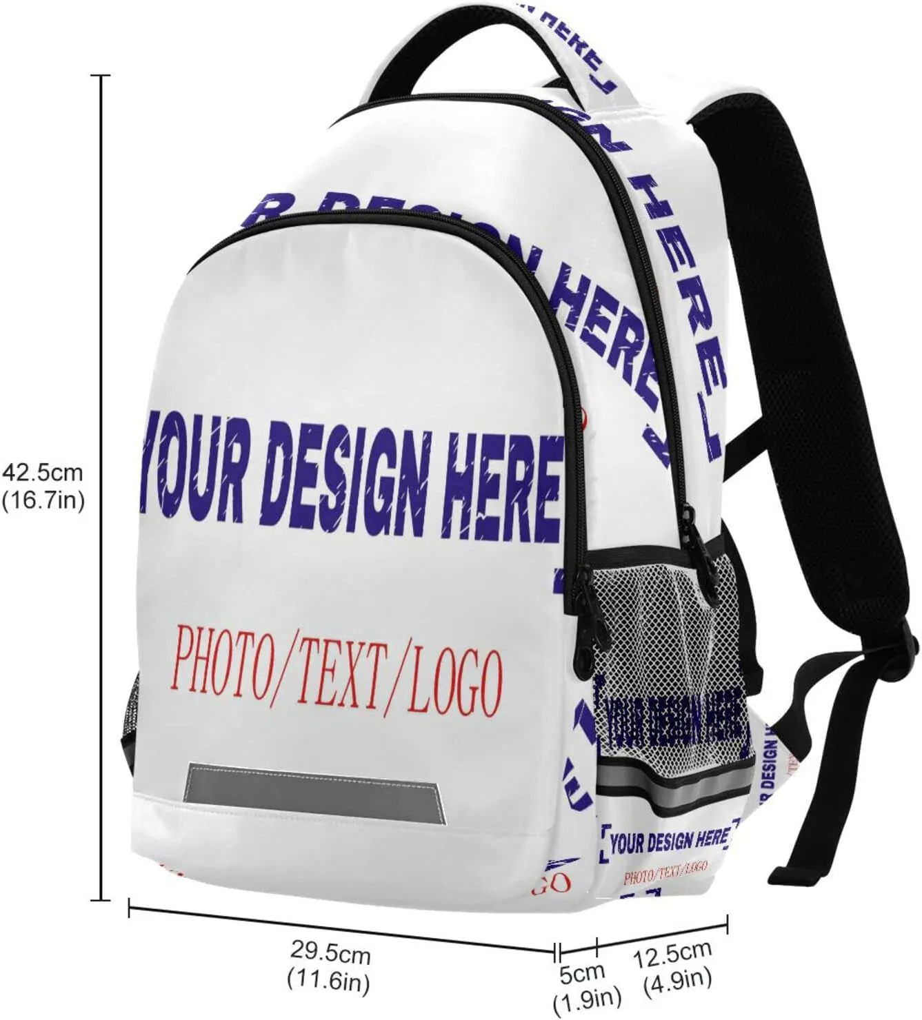 Dussdil Personalized Custom Name Kids Backpack Turn Your Photo Into Backpacks 16 inch Laptop Bag Casual Daypack Back Pack Double Zipper Travel Sports Bags with Adjustable Shoulder Strap