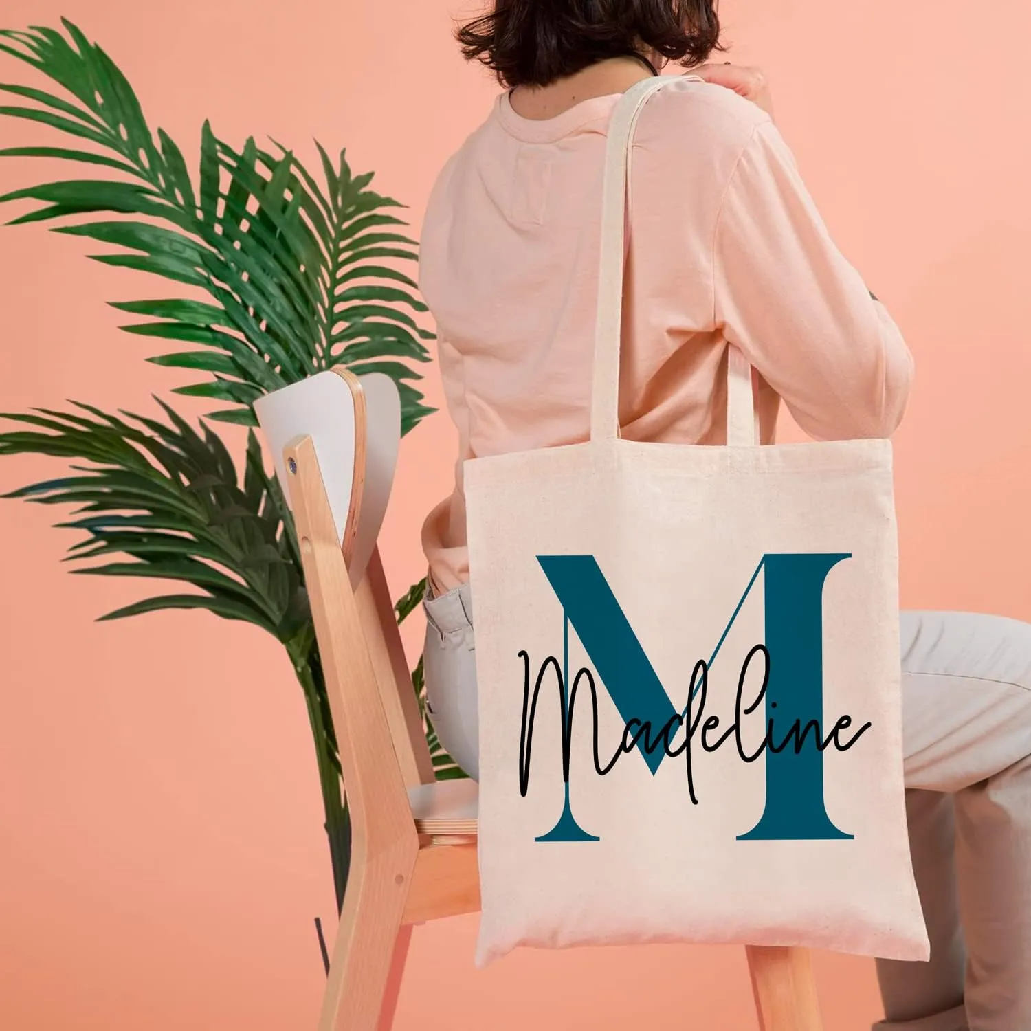 Easycosy Personalized Tote Bag Canvas Tote Bag with Picture Text Customized Reusable Grocery Bag Floral Gifts Bag for Women