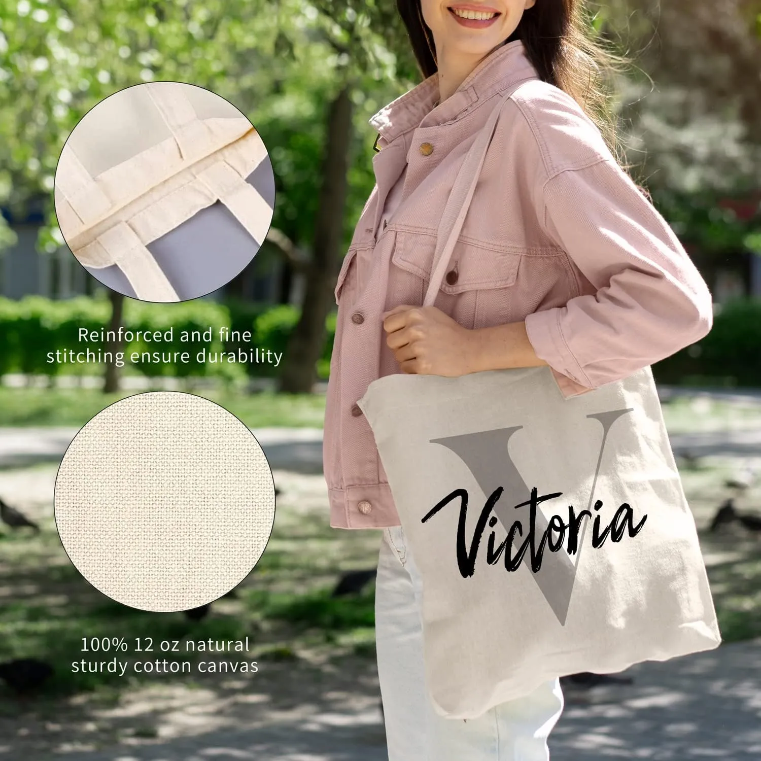 Easycosy Personalized Tote Bag Canvas Tote Bag with Picture Text Customized Reusable Grocery Bag Floral Gifts Bag for Women