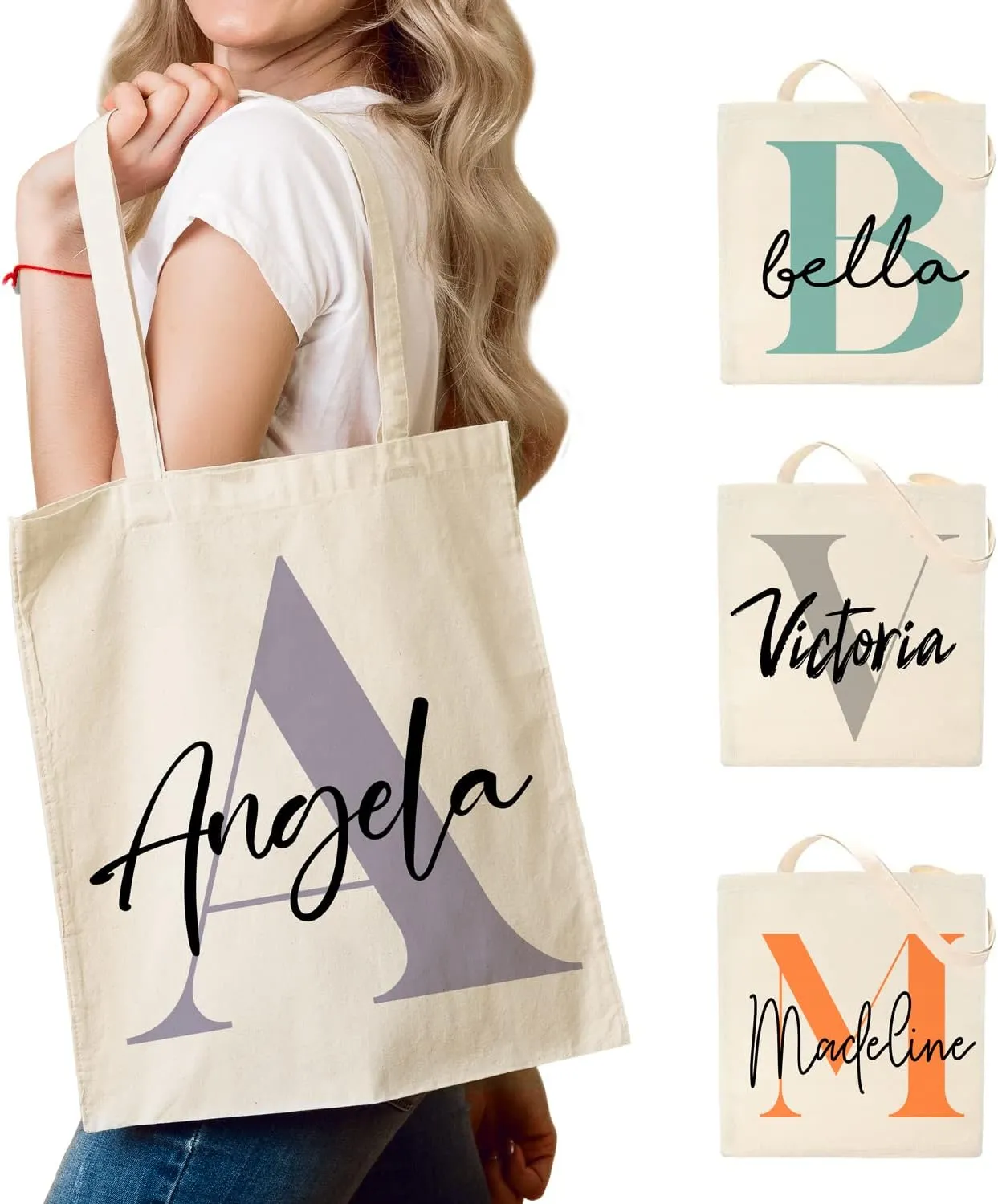 Easycosy Personalized Tote Bag Canvas Tote Bag with Picture Text Customized Reusable Grocery Bag Floral Gifts Bag for Women