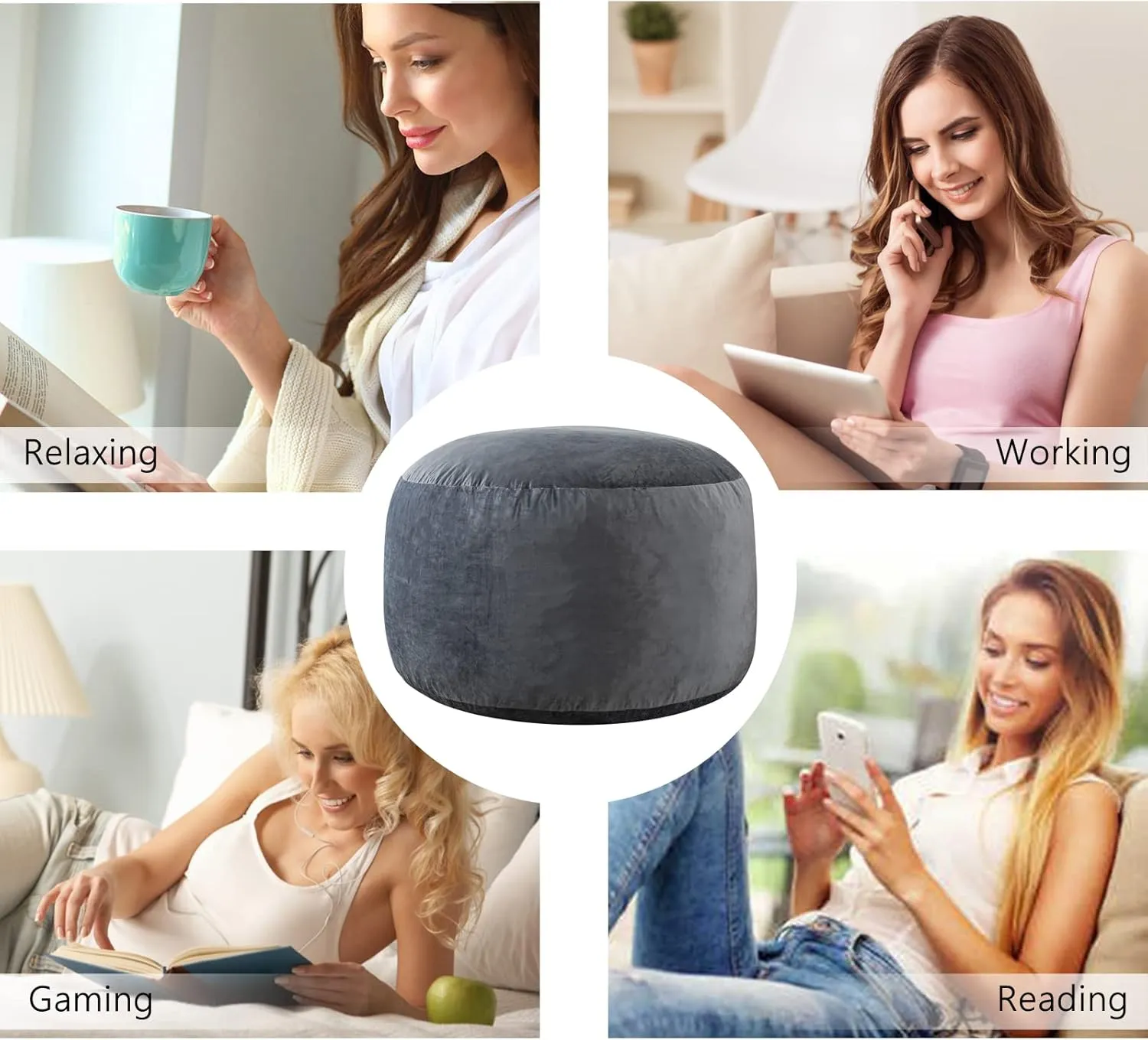 EDUJIN 5 ft Bean Bag Chair: 5' Large Memory Foam Filled Bean Bag Chairs for Adults with Filling,Ultra Soft Dutch Velvet Cover,Round Fluffy Lazy Sofa for Living Room - 5 Foot, Dark Gray