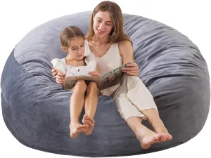 EDUJIN 5 ft Bean Bag Chair: 5' Large Memory Foam Filled Bean Bag Chairs for Adults with Filling,Ultra Soft Dutch Velvet Cover,Round Fluffy Lazy Sofa for Living Room - 5 Foot, Dark Gray