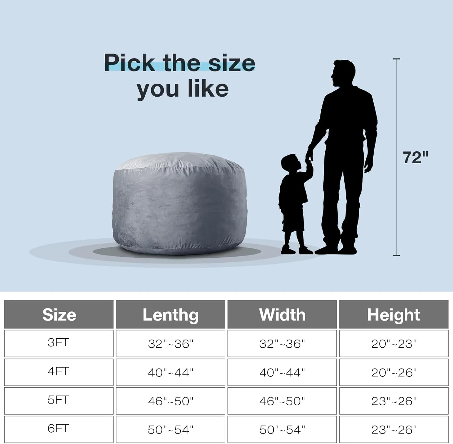 EDUJIN 5 ft Bean Bag Chair: 5' Large Memory Foam Filled Bean Bag Chairs for Adults with Filling,Ultra Soft Dutch Velvet Cover,Round Fluffy Lazy Sofa for Living Room - 5 Foot, Dark Gray