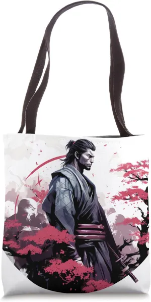 Elegant Samurai Symphony: Couture's Floral Grace Tote Bag