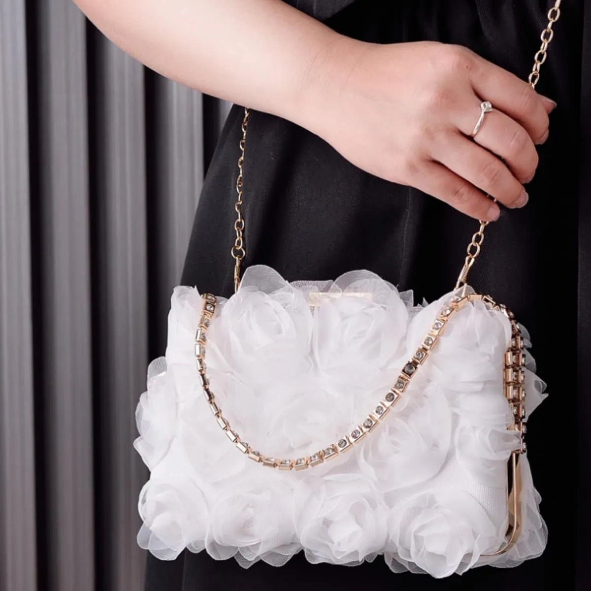 Elegant Women Chiffon Floral Evening Bag Flower Evening Clutch Wedding Prom Handbag Bridal Purse Party Shoulder Bag