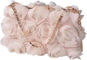 Elegant Women Chiffon Floral Evening Bag Flower Evening Clutch Wedding Prom Handbag Bridal Purse Party Shoulder Bag