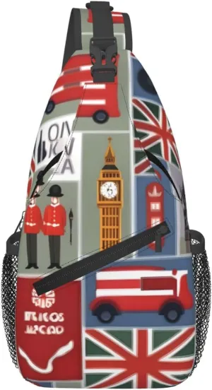 England Symbols Print Sling Bag Crossbody Travel Hiking Chest Backpack Shoulder Daypack For Women Men