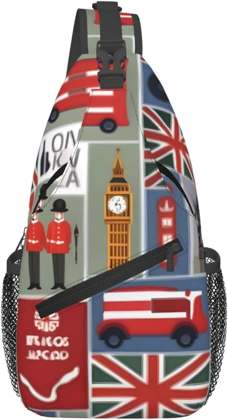 England Symbols Print Sling Bag Crossbody Travel Hiking Chest Backpack Shoulder Daypack For Women Men