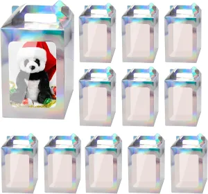 Enorteen 12-Piece Iridescent Gift Bags with Transparent Windows: Holographic Silver, Ideal for Bridal Showers and Festivals