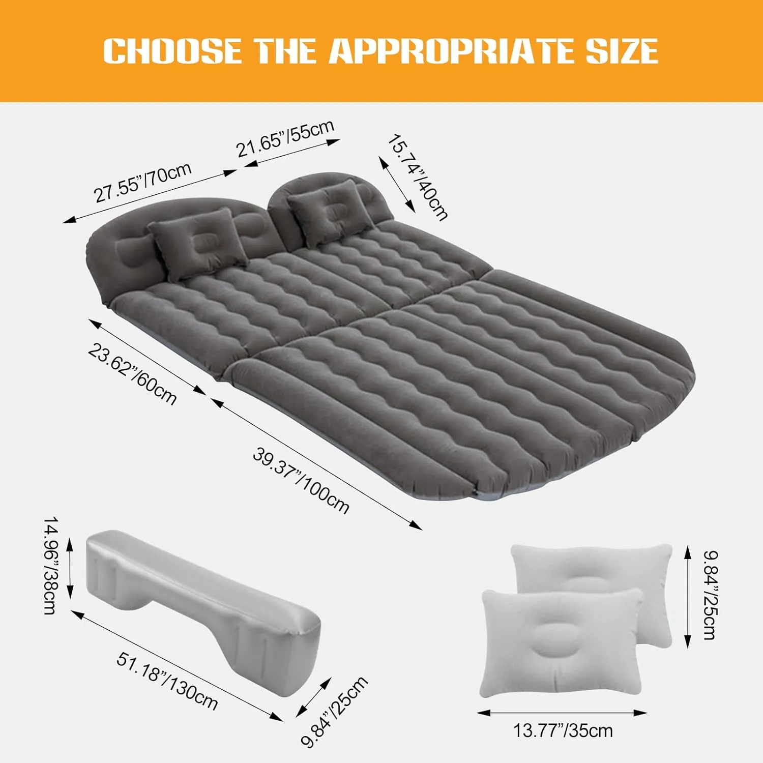 Ergocar Inflatable Mattress Soft Plant Velvet Thickened Air Mattress Car Sleeping Mattress Two Pillows Double-Layer Inflatable Valve Storage Bag Suitable for Camping, Traveling, Family