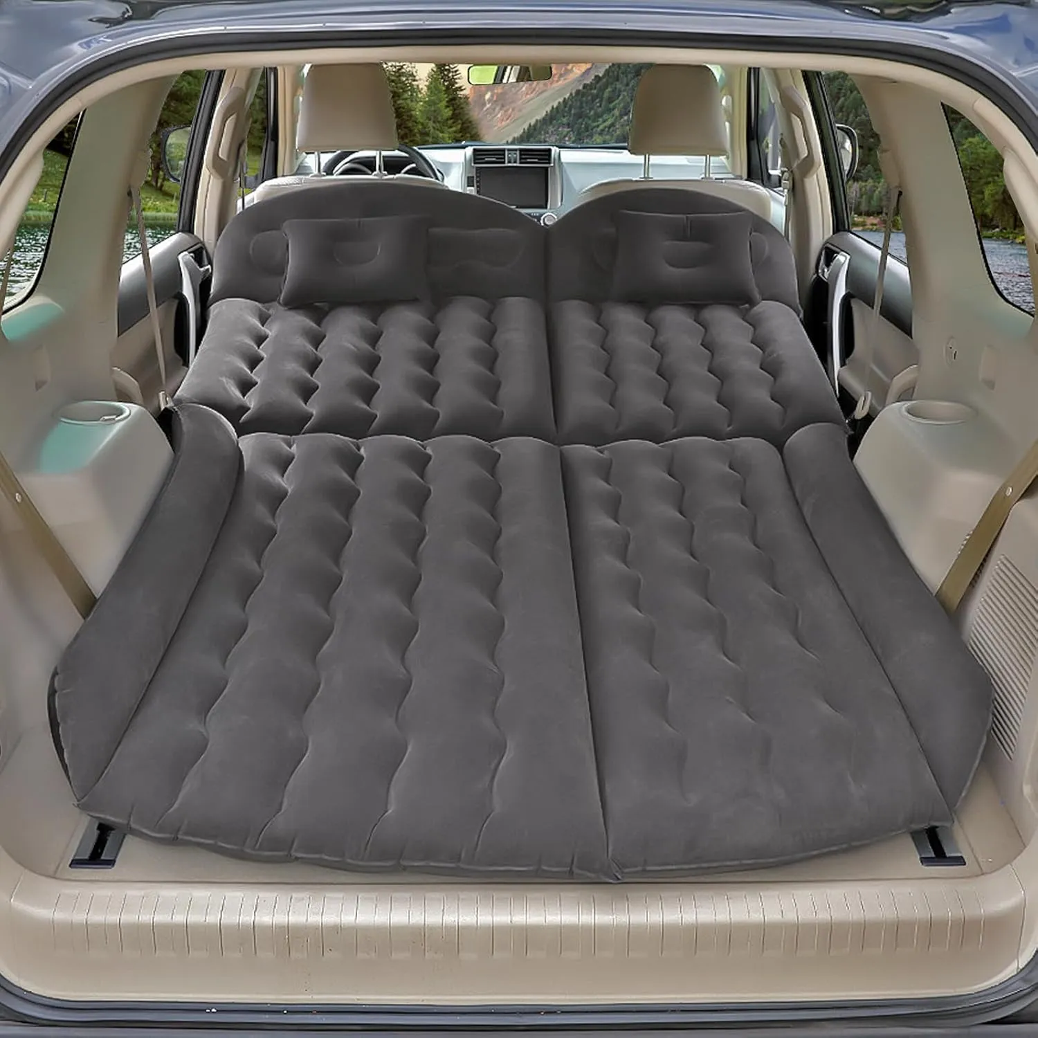 Ergocar Inflatable Mattress Soft Plant Velvet Thickened Air Mattress Car Sleeping Mattress Two Pillows Double-Layer Inflatable Valve Storage Bag Suitable for Camping, Traveling, Family