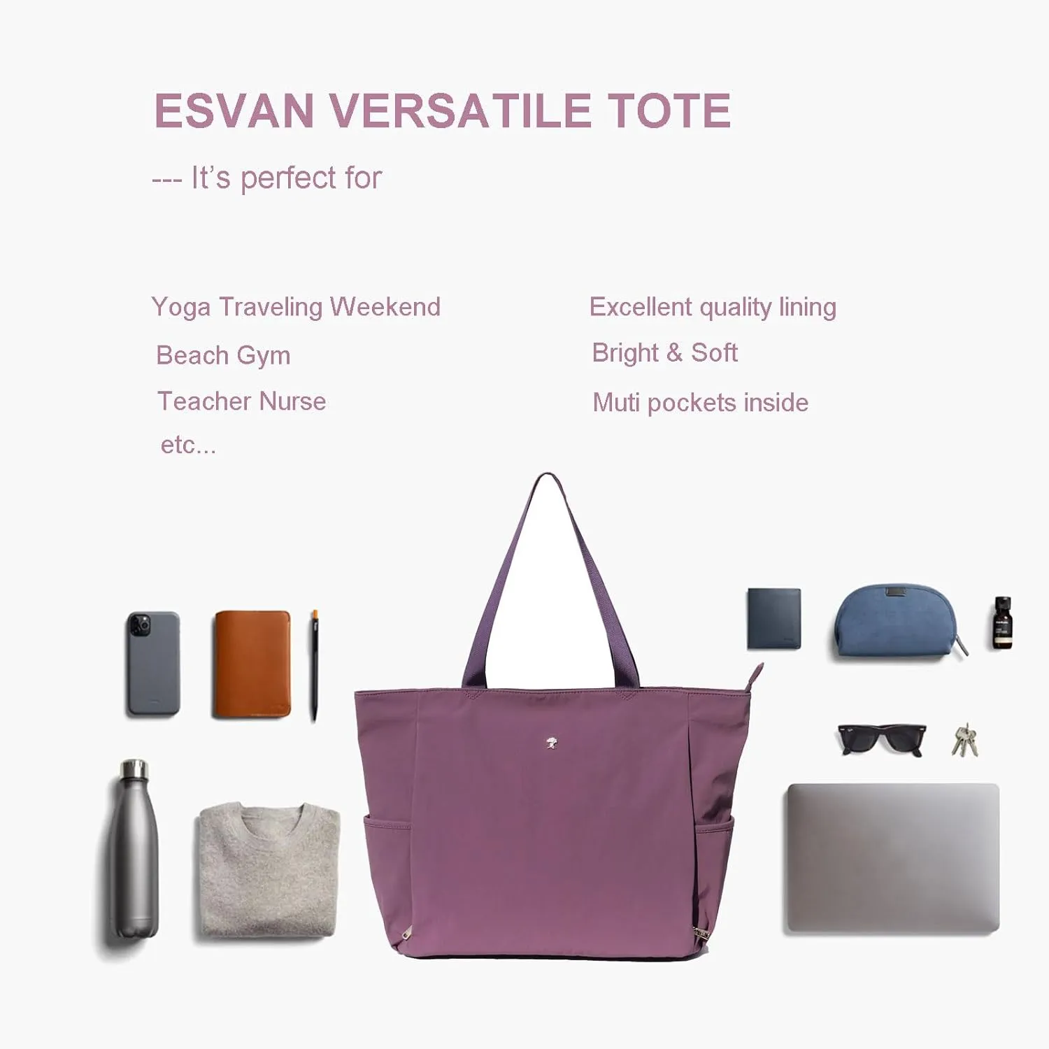 ESVAN Yoga Mat Bag Yoga Tote Carrier Shoulder Bag Carryall Tote for Office,Yoga,Pilates,Travel,Beach and Gym