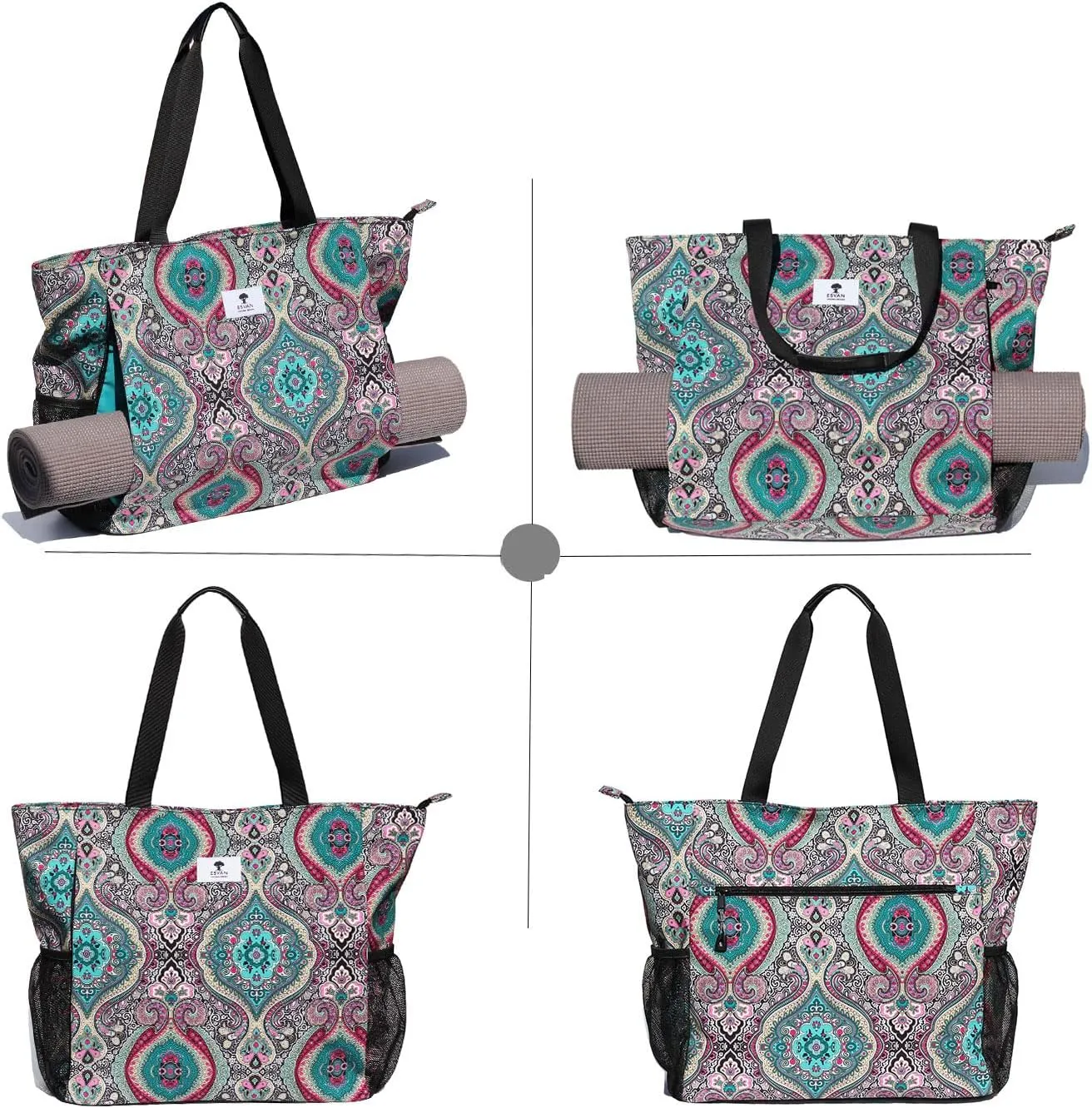 ESVAN Yoga Mat Bag Yoga Tote Carrier Shoulder Bag Carryall Tote for Office,Yoga,Pilates,Travel,Beach and Gym