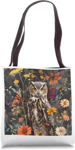 Eurasian Eagle Owl Lover Floral Cute Wildflower Tote Bag