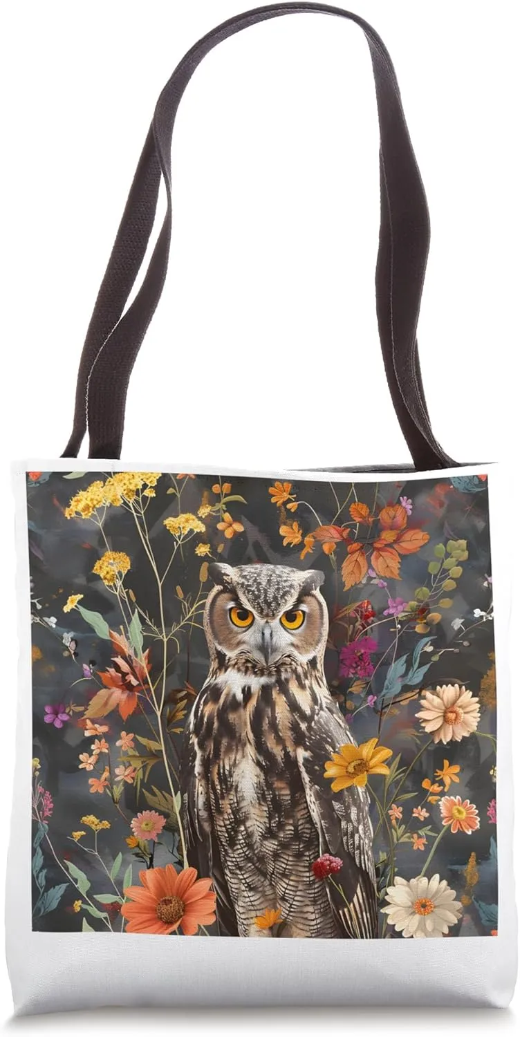 Eurasian Eagle Owl Lover Floral Cute Wildflower Tote Bag