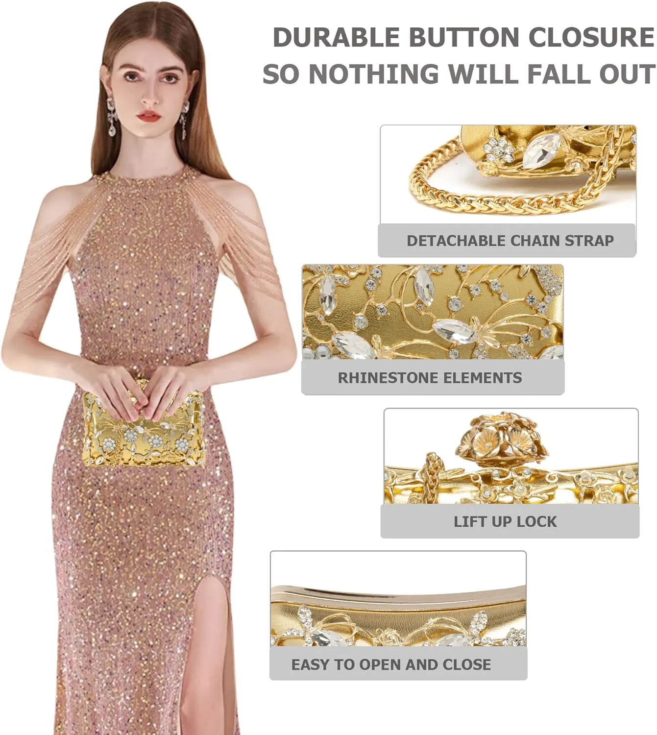 Evening Bag Clutch Purses for Women Rhinestones Purse Sparkling Party Shoulder Handbag Wedding Bag with Chain