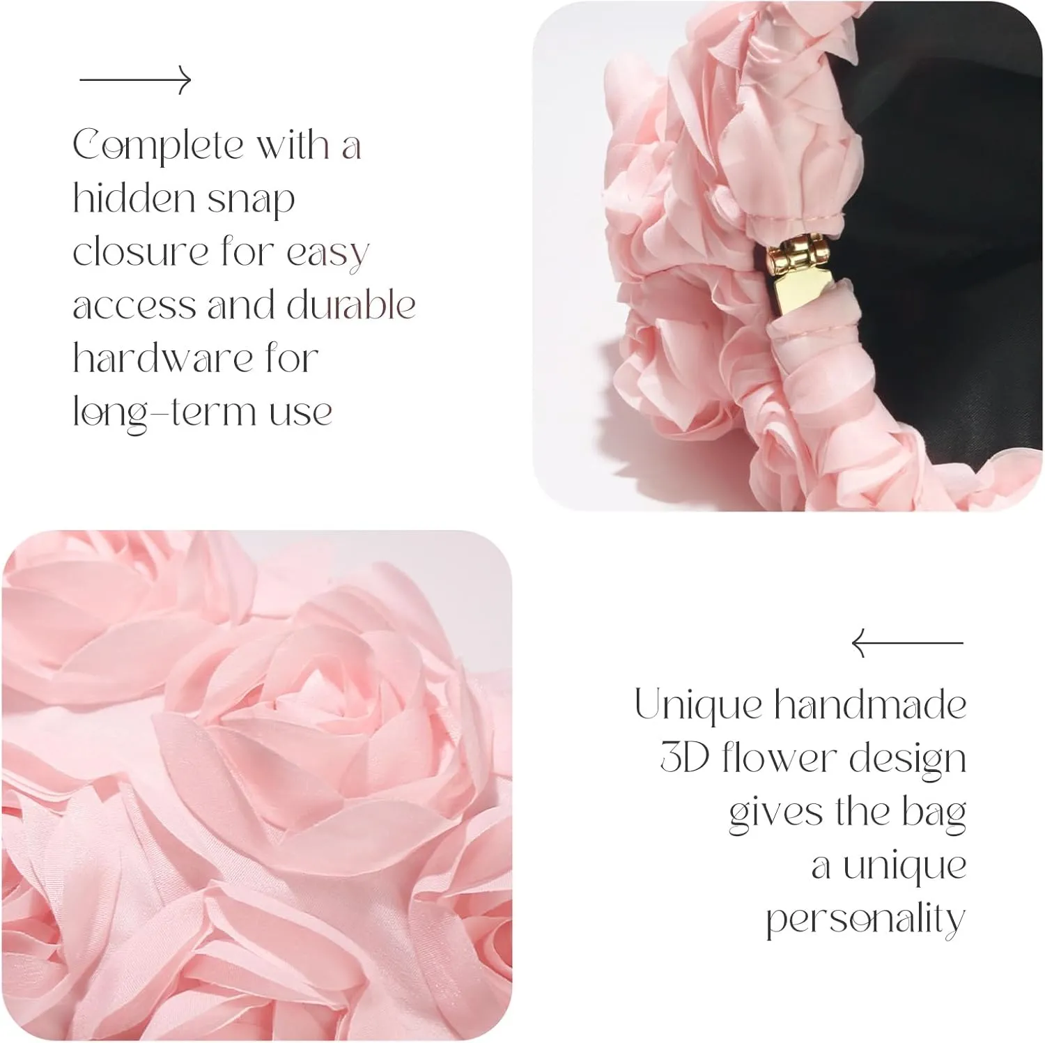 Evening Bag for Women, 3D Flower Wedding Evening Handbags Bride Floral Clutch Purse