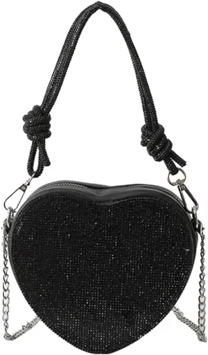 Evening Bag for Women Luxury Heart Shape Clutch Bag Rhinestone Handbag Bridal Wedding Purse Glitter Shoulder Bag