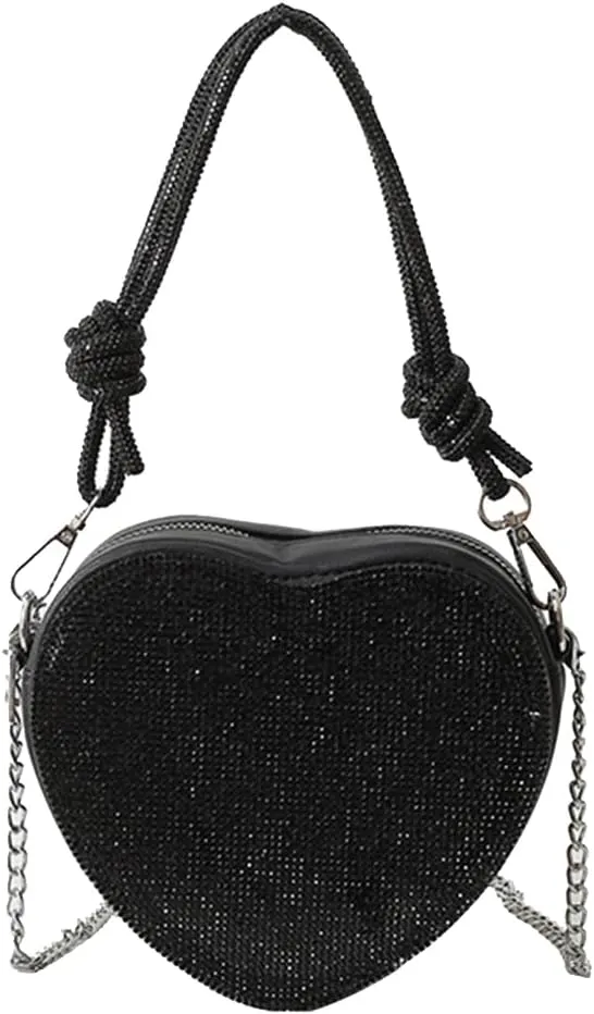 Evening Bag for Women Luxury Heart Shape Clutch Bag Rhinestone Handbag Bridal Wedding Purse Glitter Shoulder Bag