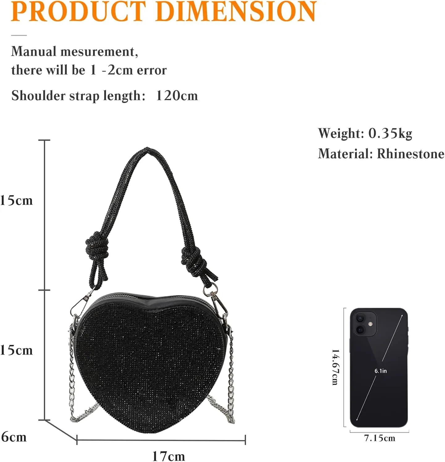 Evening Bag for Women Luxury Heart Shape Clutch Bag Rhinestone Handbag Bridal Wedding Purse Glitter Shoulder Bag