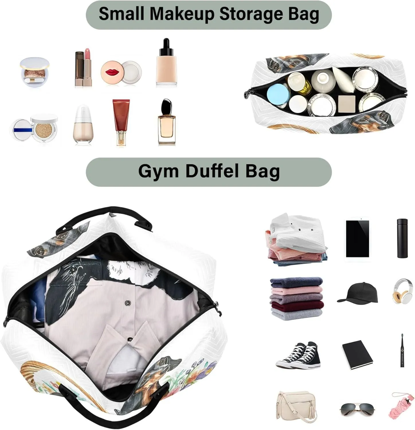 Exnundod Women Weekender Bags Dachshund Dog Watercolor Travel Duffel Bags Carry On Overnight Bag Floral Basket Large Hospital Tote Luggage