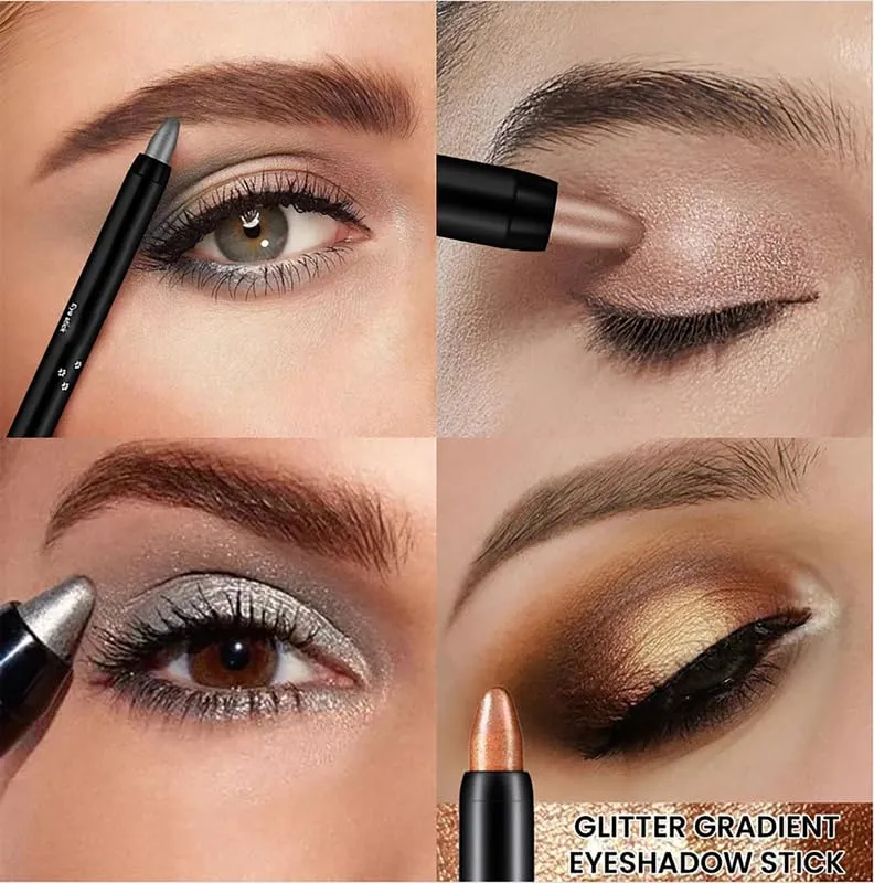 Eyeshadow Shimmer Stick, 2024 New Highlighter Eyeshadow Pencil Waterproof Glitter Eye Shadow Eyeliner Pen, Waterproof Eyeshadow Shimmer Stick Long Lasting Brightener Eyeshadow Pencil Crayon