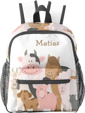 Farm Cow Sheep Horse Personalized Kids Toddler Backpack for Boys Girls,Custom School Kindergarten Travel Bookbag