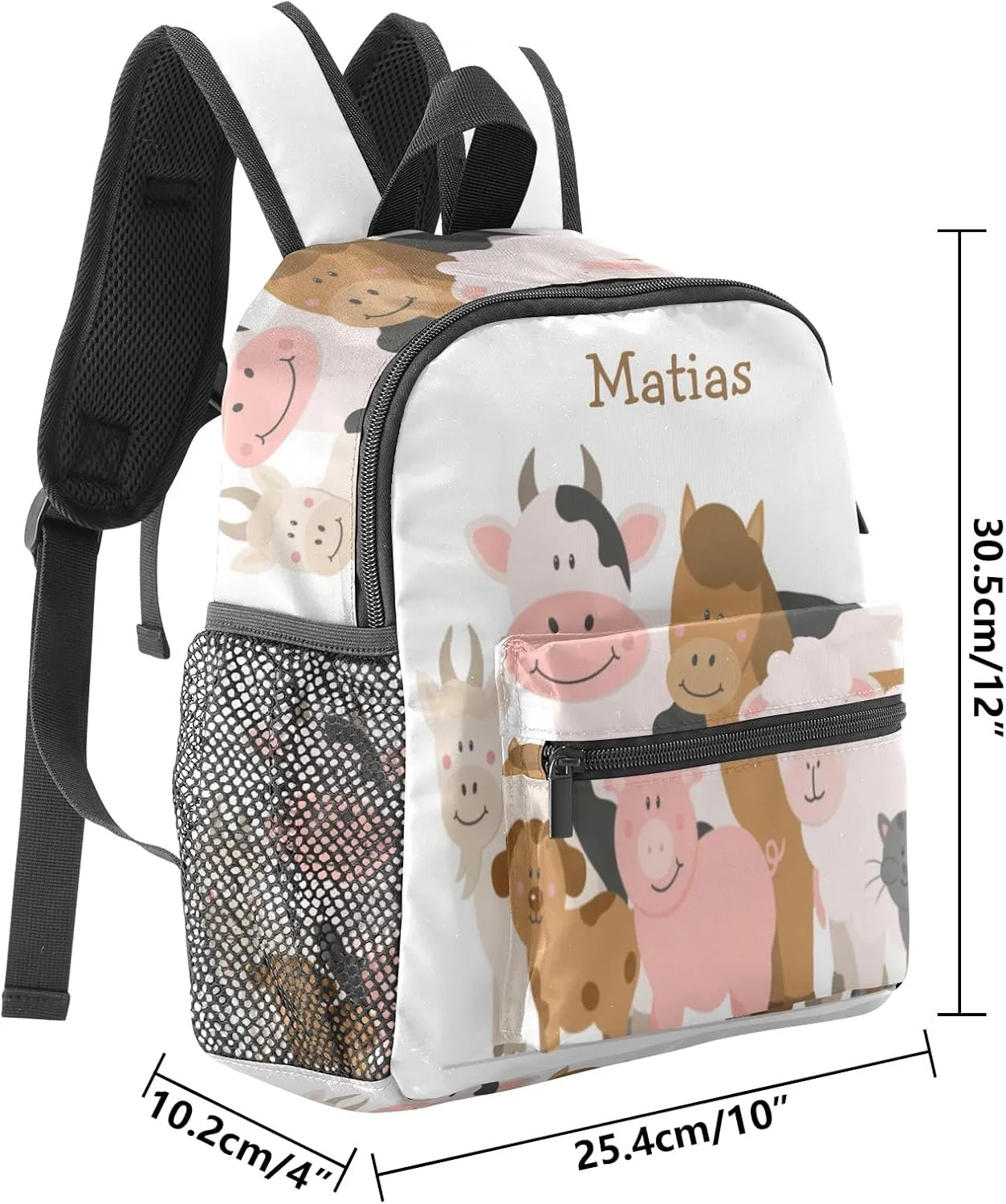 Farm Cow Sheep Horse Personalized Kids Toddler Backpack for Boys Girls,Custom School Kindergarten Travel Bookbag