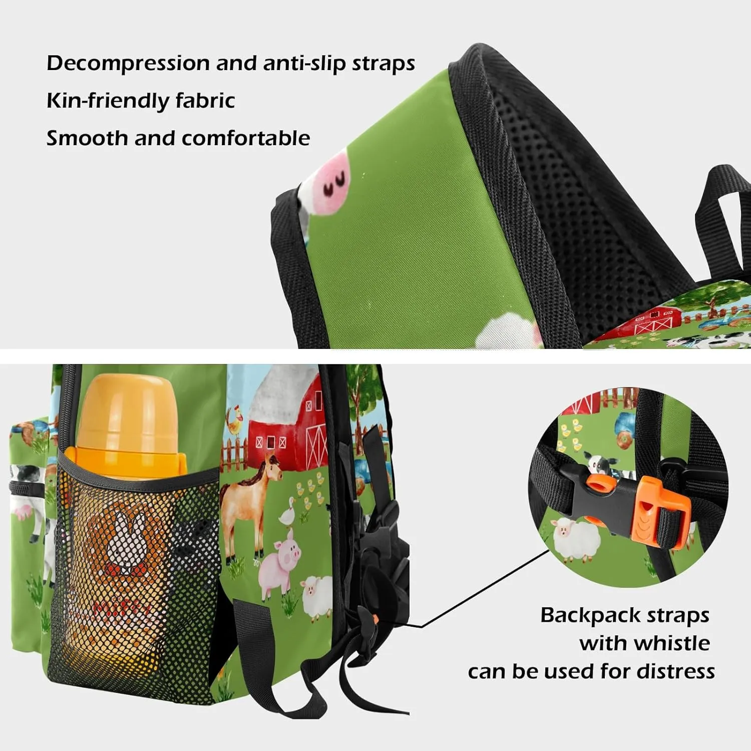 Farm House Animals Personalized Kids Toddler Backpack for Boys Girls,Custom School Kindergarten Travel Bookbag