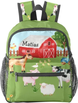 Farm House Animals Personalized Kids Toddler Backpack for Boys Girls,Custom School Kindergarten Travel Bookbag