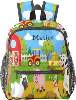 Farm House Animals Personalized Kids Toddler Backpack for Boys Girls,Custom School Kindergarten Travel Bookbag