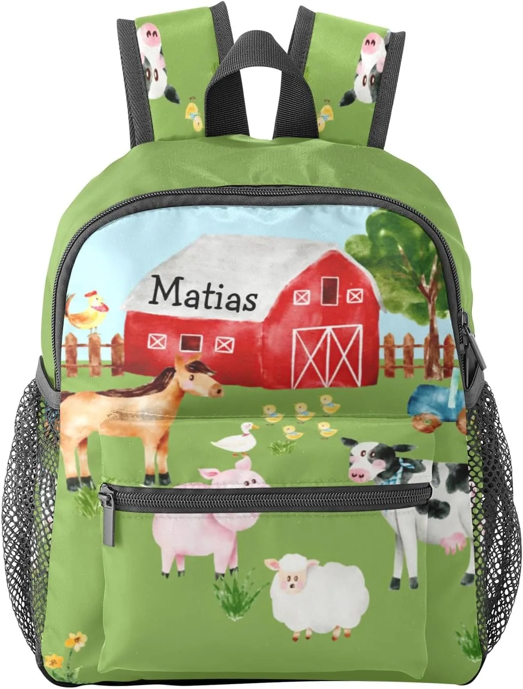 Farm House Animals Personalized Kids Toddler Backpack for Boys Girls,Custom School Kindergarten Travel Bookbag