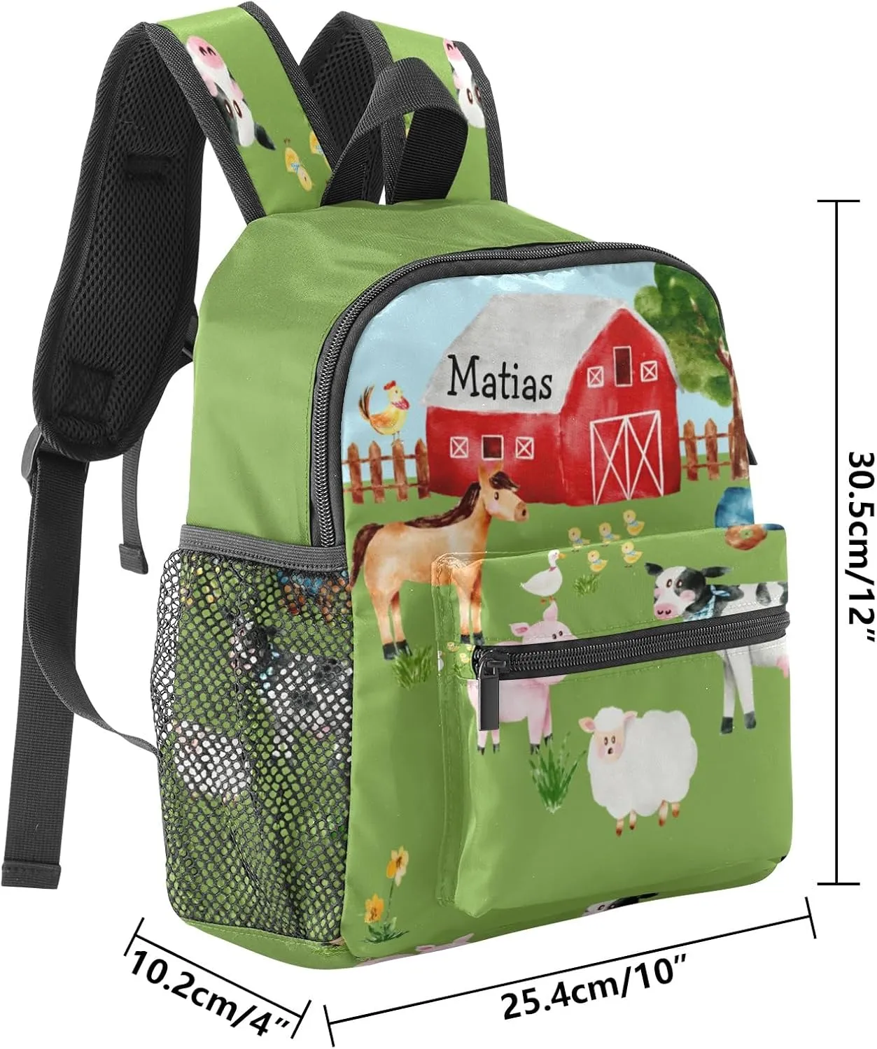 Farm House Animals Personalized Kids Toddler Backpack for Boys Girls,Custom School Kindergarten Travel Bookbag