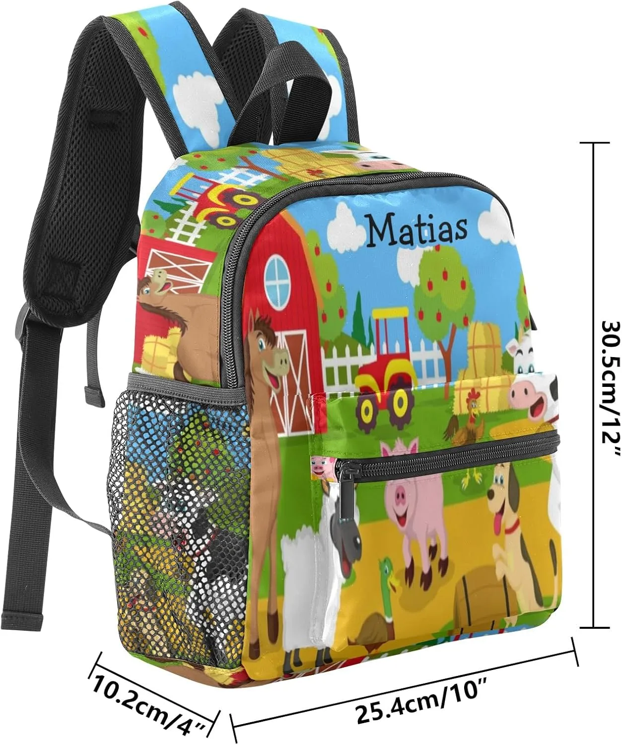 Farm House Animals Personalized Kids Toddler Backpack for Boys Girls,Custom School Kindergarten Travel Bookbag