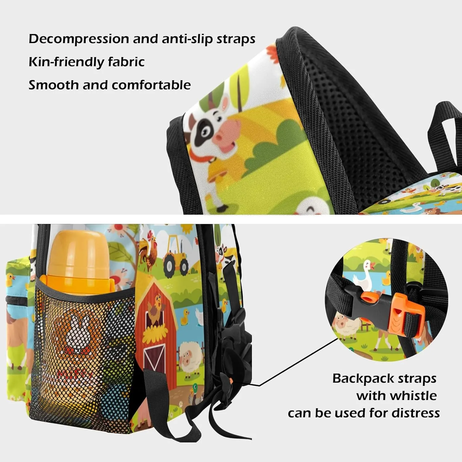 Farm Meadow Animal Personalized Kids Toddler Backpack for Boys Girls,Custom School Kindergarten Travel Bookbag