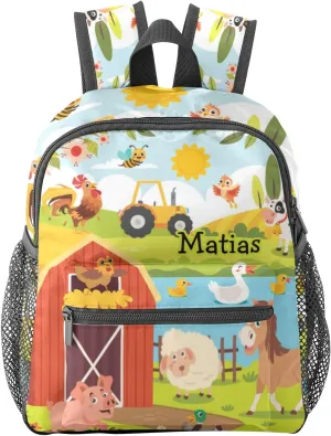 Farm Meadow Animal Personalized Kids Toddler Backpack for Boys Girls,Custom School Kindergarten Travel Bookbag