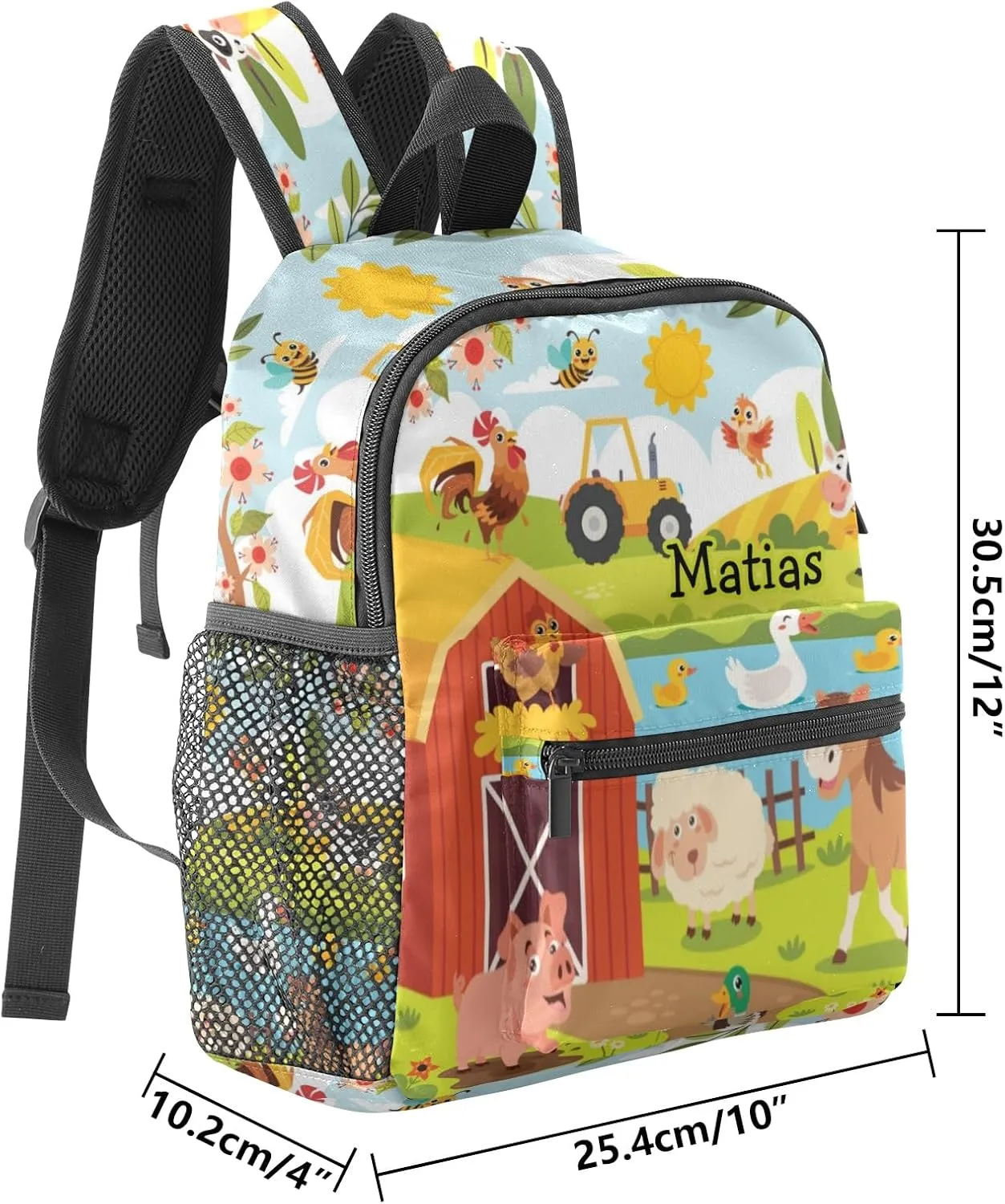 Farm Meadow Animal Personalized Kids Toddler Backpack for Boys Girls,Custom School Kindergarten Travel Bookbag