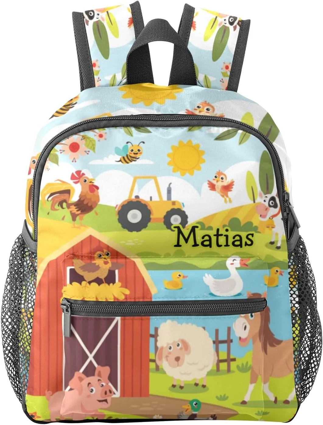 Farm Meadow Animal Personalized Kids Toddler Backpack for Boys Girls,Custom School Kindergarten Travel Bookbag