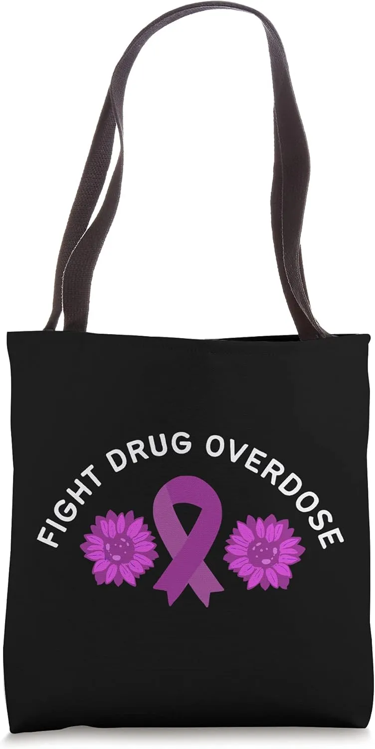 Fight Drug Overdose Purple Ribbon Floral Flower Design Tote Bag
